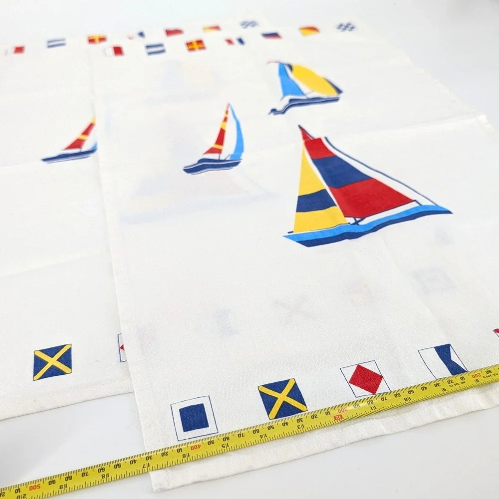 Nautical Sailboat Tea Towels Stonewall Bon Voyage Flags Set of 2 White 18x28